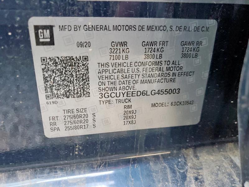 2020 CHEVROLET SILVERADO - 3GCUYEED6LG455003