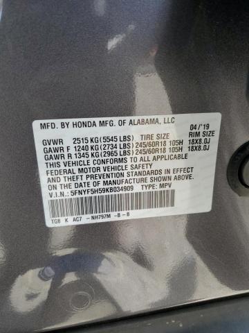 2019 HONDA PILOT EXL - 5FNYF5H59KB034909
