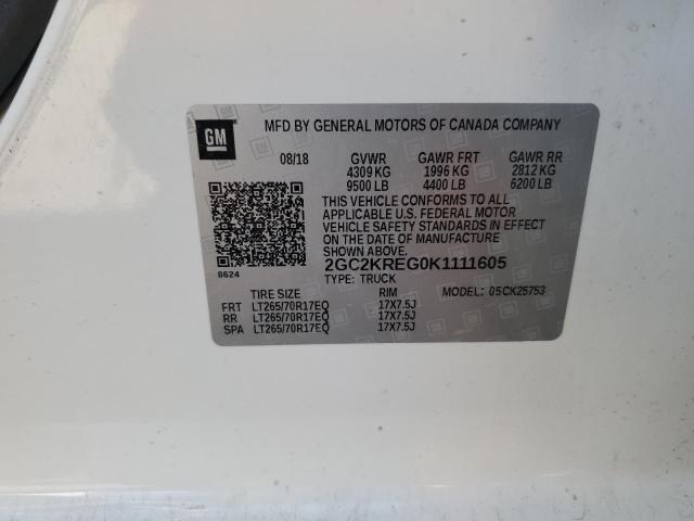 2019 CHEVROLET SILVERADO - 2GC2KREG0K1111605