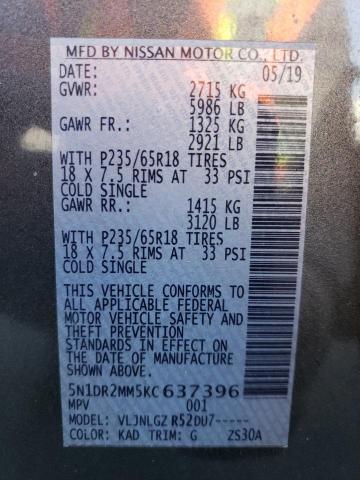 2019 NISSAN PATHFINDER - 5N1DR2MM5KC637396