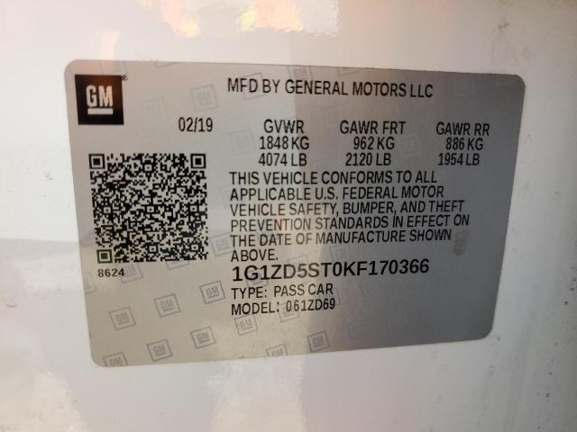2019 CHEVROLET MALIBU LT - 1G1ZD5ST0KF170366