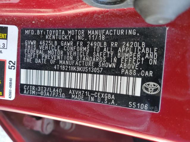 2019 TOYOTA CAMRY 4T1B21HK9KU513057