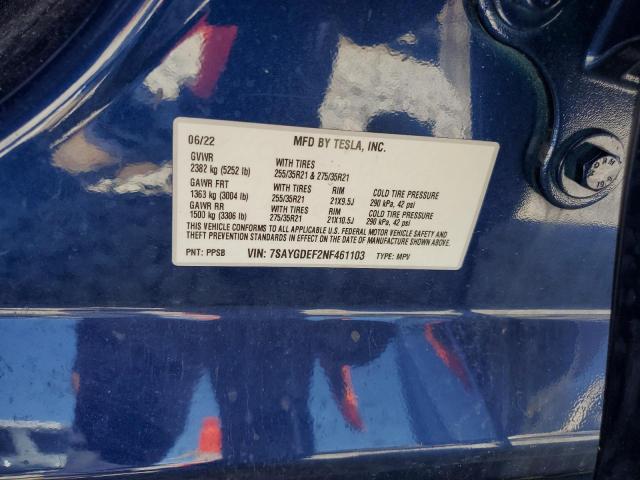 2022 TESLA MODEL Y 7SAYGDEF2NF461103