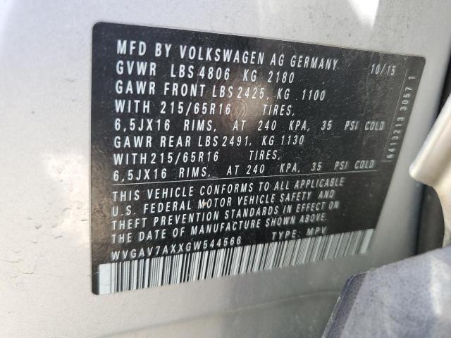 2016 VOLKSWAGEN TIGUAN S WVGAV7AXXGW544566