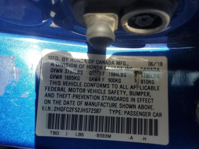 2018 HONDA CIVIC LX 2HGFC2F52JH572587