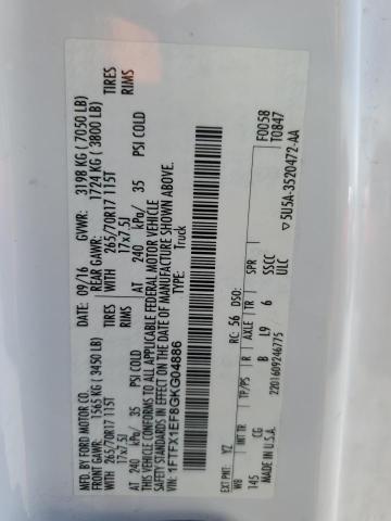 2016 FORD F150 SUPER - 1FTFX1EF8GKG04886