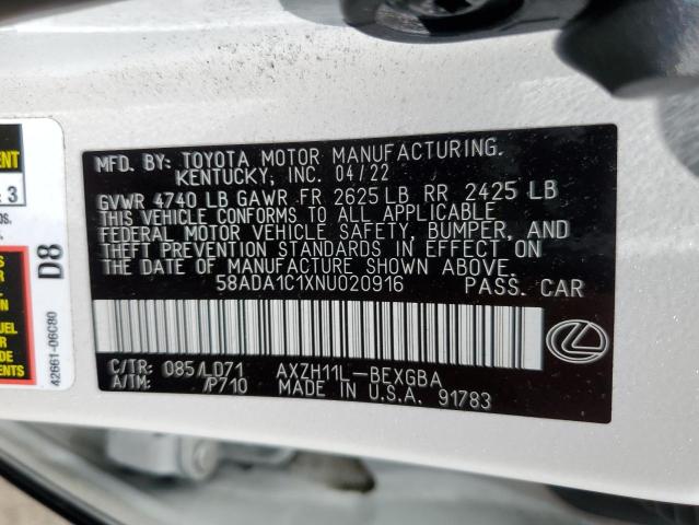 2022 LEXUS ES 300H BA 58ADA1C1XNU020916