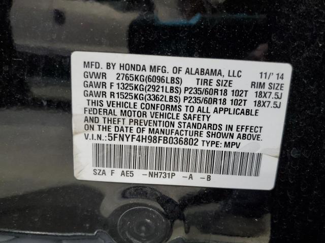 2015 HONDA PILOT TOUR 5FNYF4H98FB036802