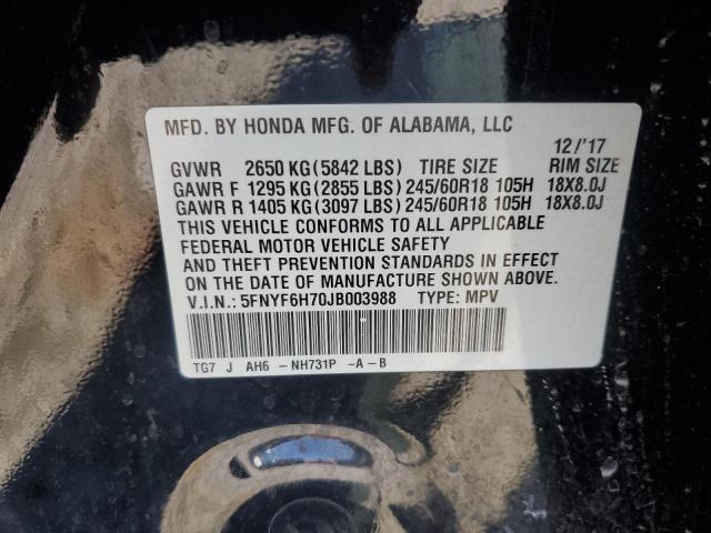 2018 HONDA PILOT - 5FNYF6H70JB003988