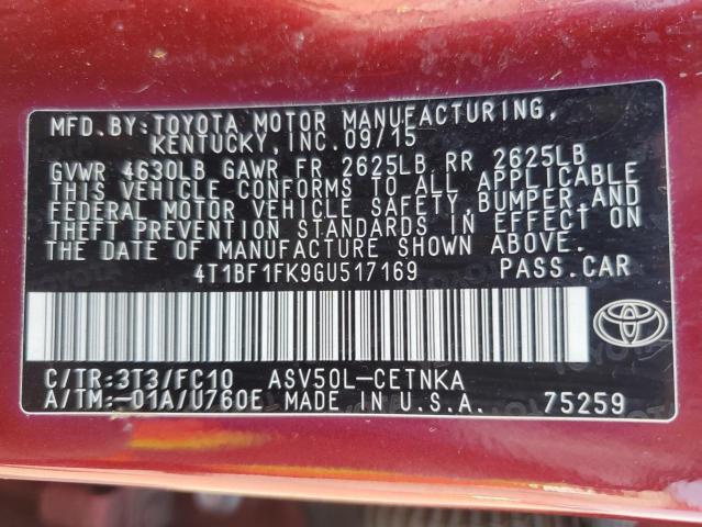 2016 TOYOTA CAMRY LE - 4T1BF1FK9GU517169
