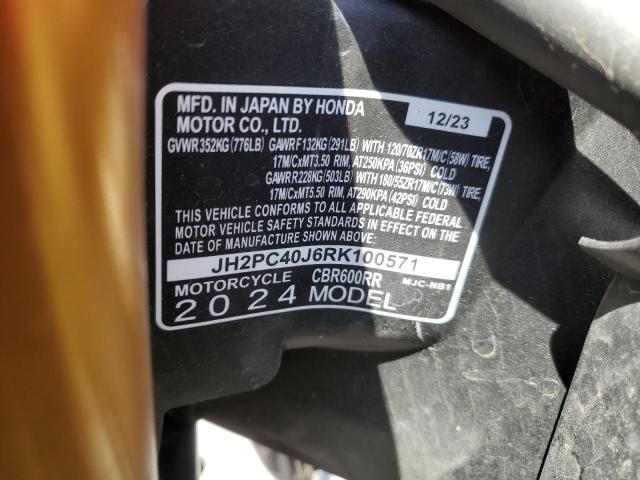 2024 HONDA CBR600 RR JH2PC40J6RK100571