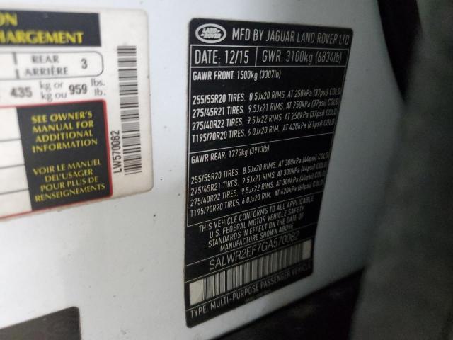 2016 LAND ROVER RANGE ROVE SALWR2EF7GA570082