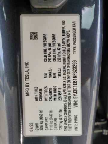 2022 TESLA MODEL 3 - 5YJ3E1EB1NF323299