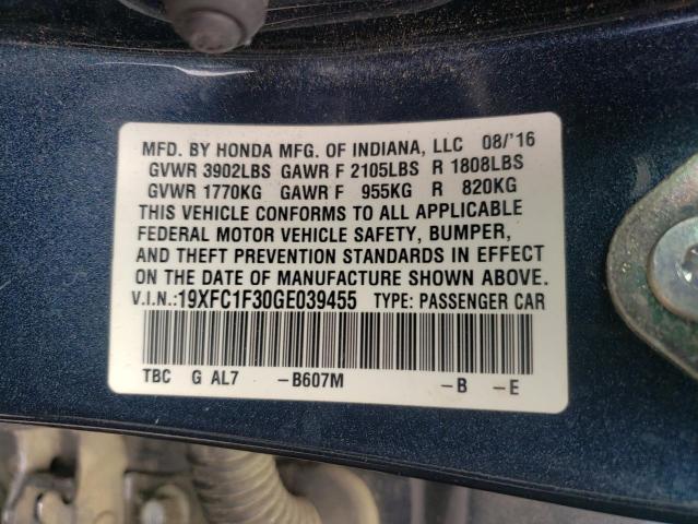 2016 HONDA CIVIC EX - 19XFC1F30GE039455