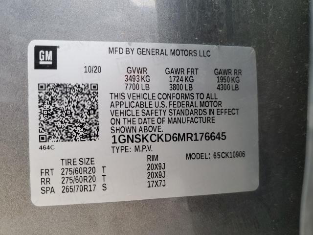 2021 CHEVROLET SUBURBAN K - 1GNSKCKD6MR176645