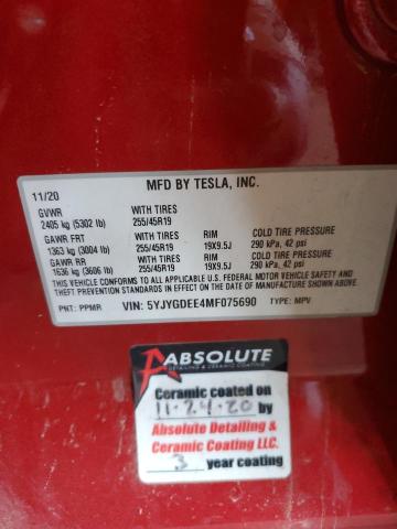 2021 TESLA MODEL Y - 5YJYGDEE4MF075690