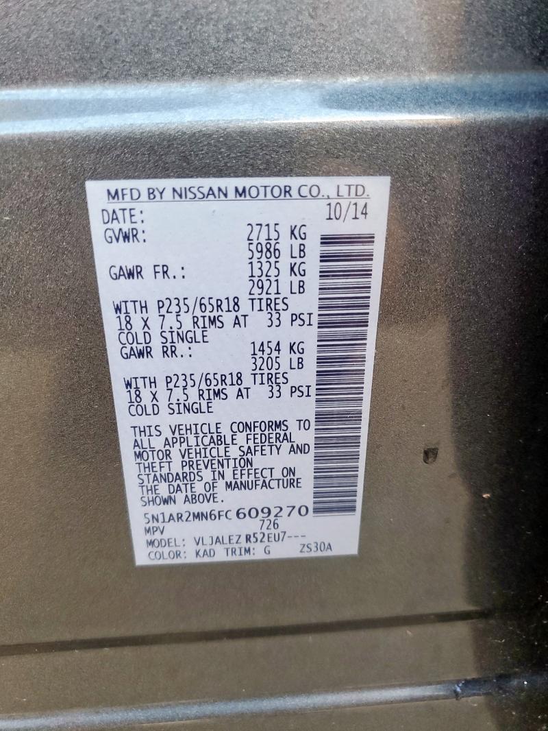 2015 NISSAN PATHFINDER 5N1AR2MN6FC609270