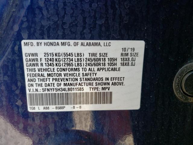 2020 HONDA PILOT EX 5FNYF5H34LB011585