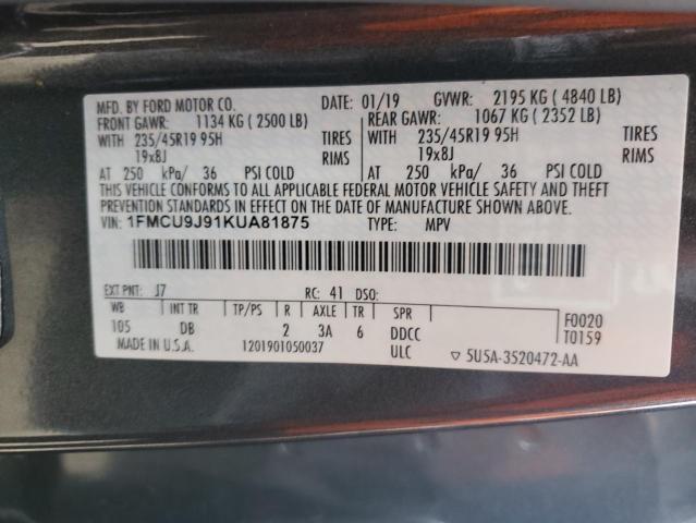 2019 FORD ESCAPE TIT - 1FMCU9J91KUA81875