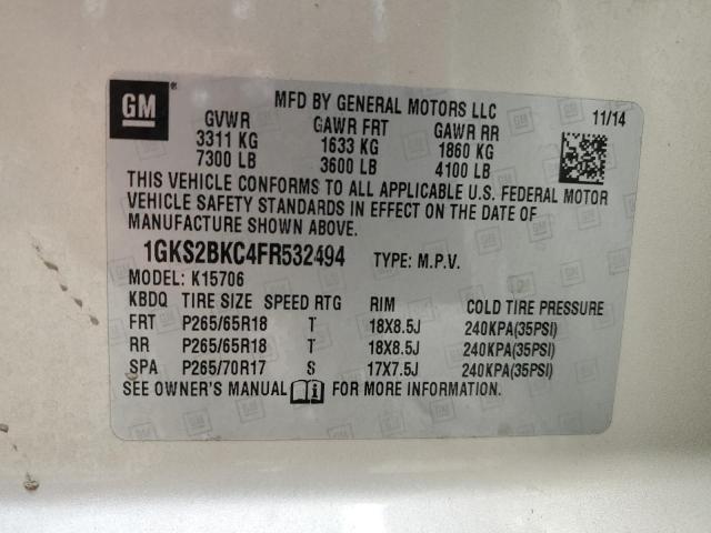 2015 GMC YUKON SLT 1GKS2BKC4FR532494