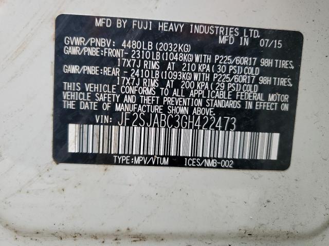 2016 SUBARU FORESTER 2 - JF2SJABC3GH422473
