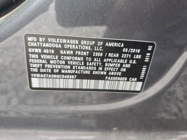 2016 VOLKSWAGEN PASSAT S - 1VWAS7A39GC046397