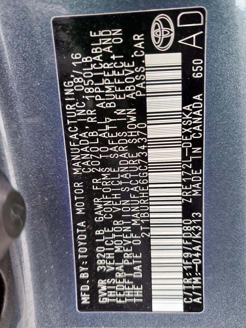 2016 TOYOTA COROLLA L - 2T1BURHE6GC734370