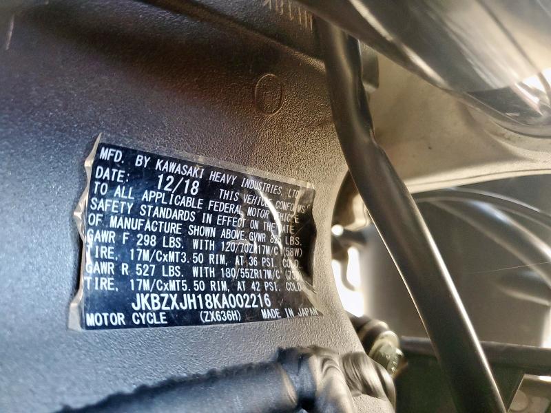 2019 KAWASAKI ZX636 K JKBZXJH18KA002216