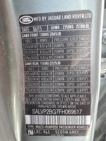 2015 LAND ROVER RANGE ROVE - SALVP2BG7FH069617