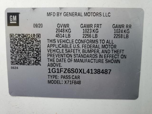 2020 CHEVROLET BOLT EV PR - 1G1FZ6S0XL4138487