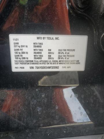 2022 TESLA MODEL Y 7SAYGDEE4NF320962