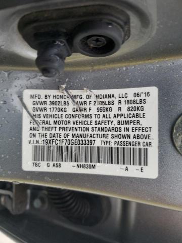 2016 HONDA CIVIC EXL - 19XFC1F70GE033397