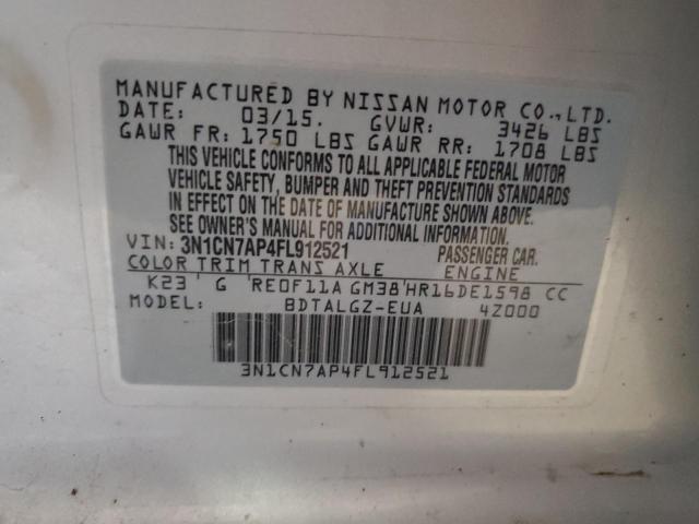 2015 NISSAN VERSA 3N1CN7AP4FL912521