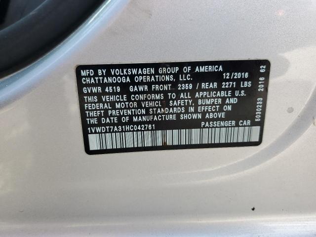 2017 VOLKSWAGEN PASSAT R-L - 1VWDT7A31HC042761