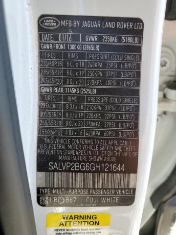 2016 LAND ROVER RANGE ROVE SALVP2BG6GH121644