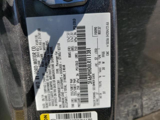 2020 FORD FUSION SE - 3FA6P0HD0LR111381