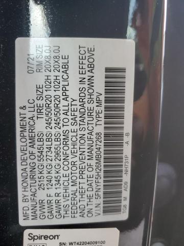 2021 HONDA PILOT SE 5FNYF5H26MB047268