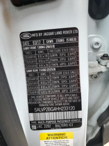 2017 LAND ROVER RANGE ROVE - SALVP2BG4HH233120