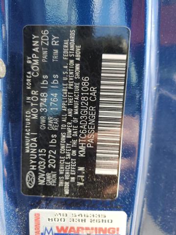 2016 HYUNDAI VELOSTER - KMHTC6AD3GU281086