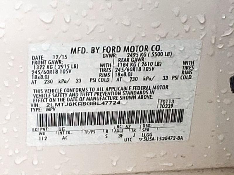 2016 LINCOLN MKX SELECT - 2LMTJ6KR8GBL47724