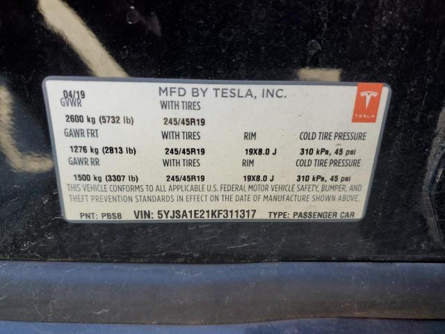 2019 TESLA MODEL S 5YJSA1E21KF311317