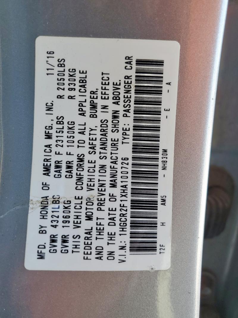 2017 HONDA ACCORD - 1HGCR2F1XHA100726
