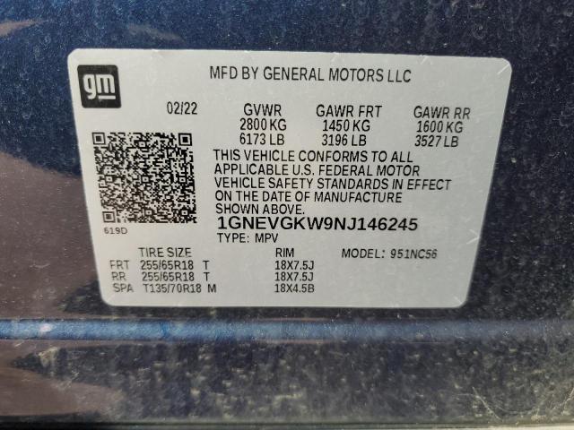 2022 CHEVROLET TRAVERSE L 1GNEVGKW9NJ146245