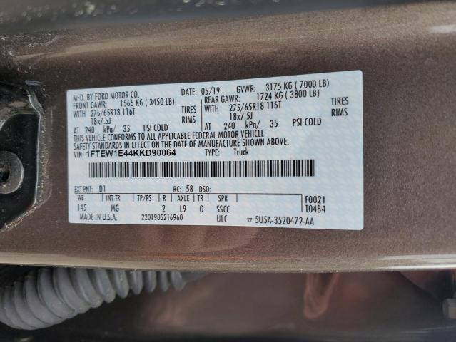 2019 FORD F150 SUPER - 1FTEW1E44KKD90064