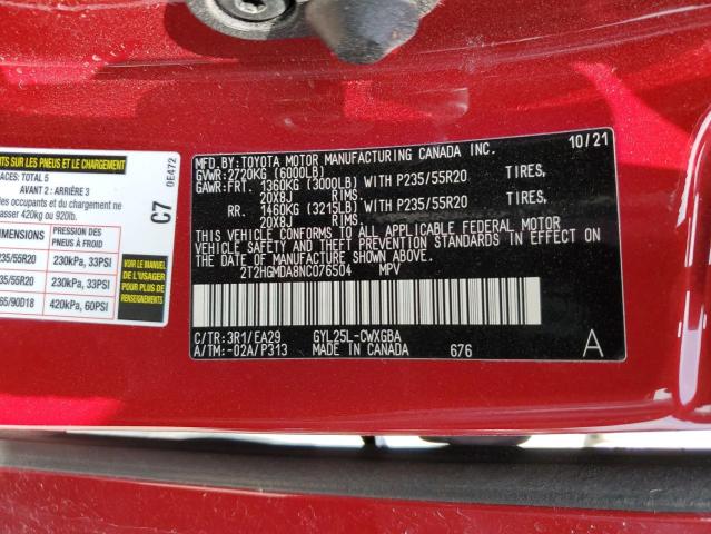 2022 LEXUS RX 450H 2T2HGMDA8NC076504