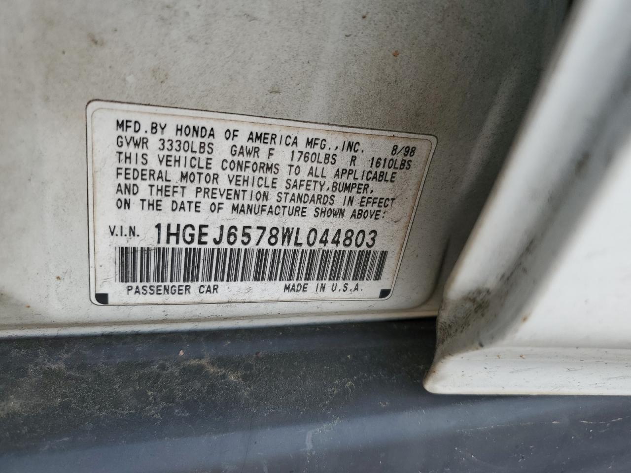 Lot #3170304424 1998 HONDA CIVIC LX