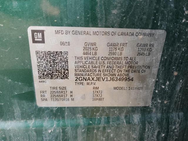 2018 CHEVROLET EQUINOX LT 2GNAXJEV1J6349954
