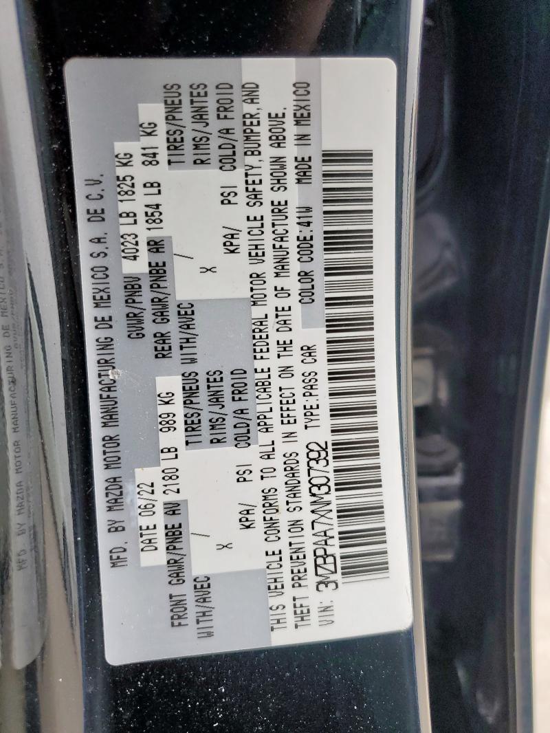 2022 MAZDA 3 3MZBPAA7XNM307392