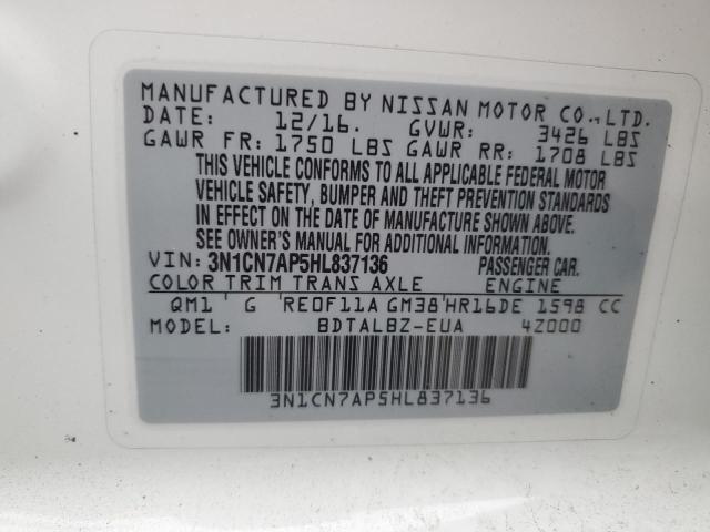 2017 NISSAN VERSA S - 3N1CN7AP5HL837136