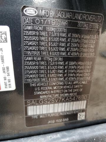 2019 LAND ROVER RANGE ROVE - SALGS2SV7KA547690